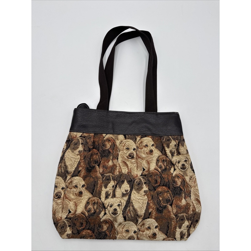 Vintage Puppy Dog Tapestry Tote Handbag Shoulder Carpet Bag Purse Multi Breed